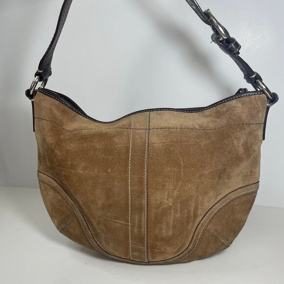 Y2K Coach Brown Suede Hobo Shoulder Bag F10916 - Picture 2 of 12